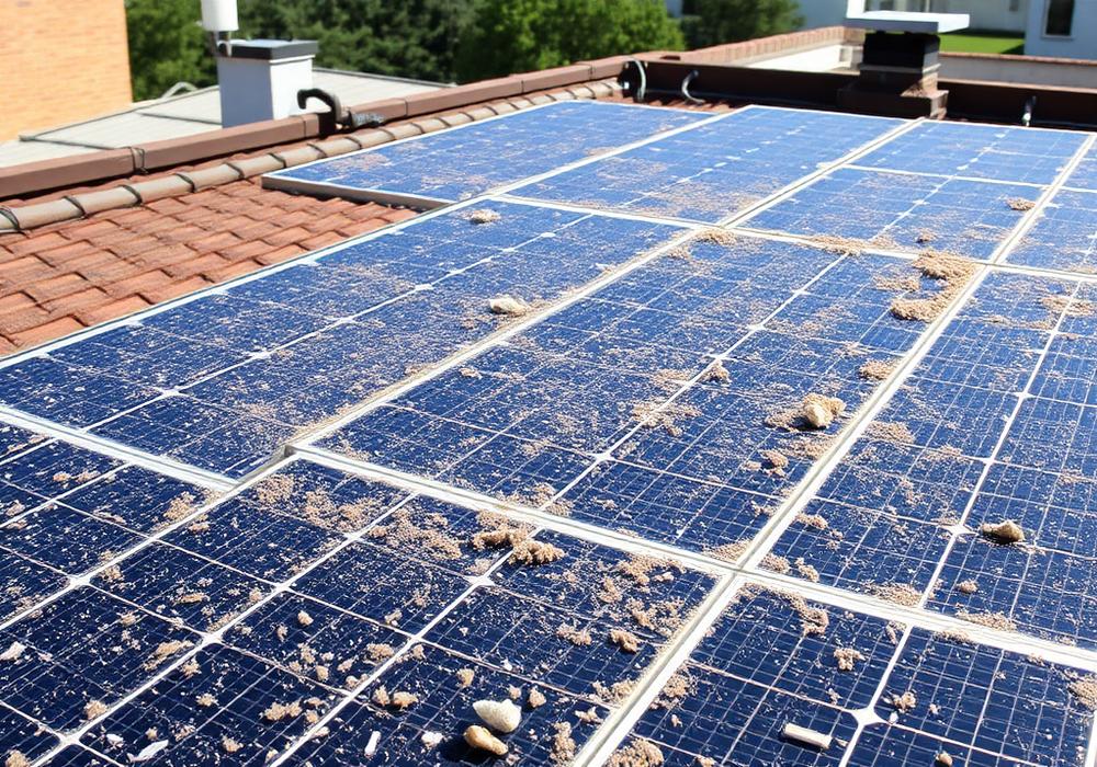 Verschmutzte Solaranlage vor der Reinigung